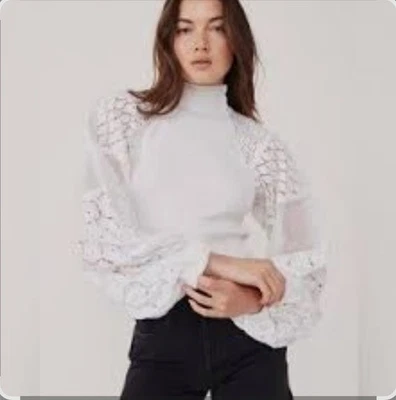 Top Free People Love Too Much Blanco Waffle Encaje Cuello Simulado Talla Mediana NUEVO  Foto 1 de 4