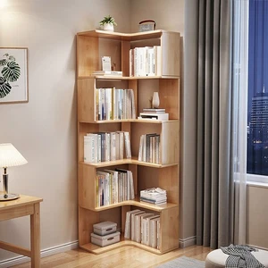 Modern Wooden 3/4/5-Tier Corner Bookcase Book Storage Cabinet Wood Shelving Unit - Picture 1 of 14