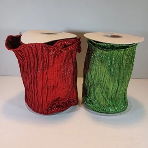 2 Spulen Plissee Drahtband Rot Grün 6" 10 Yards Metallic Regency - Bild 1 von 5