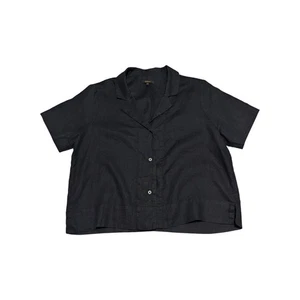 Quince 100% European Linen Short Sleeve Shirt Large Black Relaxed Button Down - Picture 1 of 3