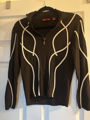 Venini Petite Women’s Small Brown and White Design Quarter Zip Sweater - Image 1 of 4