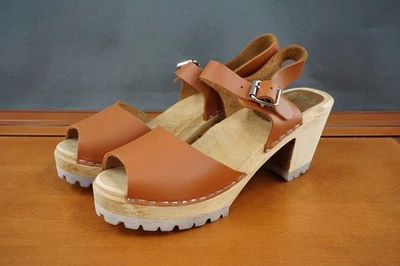 MIA Sofia Sandals Womens 40 / 10 Shoe Brown Leather Slingback Swedish Clog Heel - Image 1 of 4