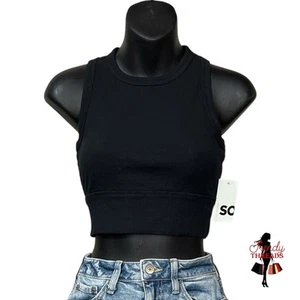 SO NEU XS Racerback Crop Top ärmellos tailliert Gothic schwarz luxuriös Waffelstrick - Bild 1 von 7