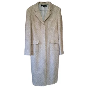 Anne Klein Suit Long Trench Coat Wheat Color Cotton Blend Button Up Size 10 - Picture 1 of 8