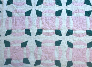 Vintage Handmade Patchwork Quilt Pink, Green & White Cottage Core Shabby Chic - Picture 1 of 8