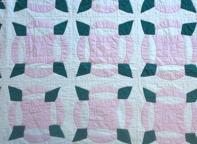 Vintage Handmade Patchwork Quilt Pink, Green & White Cottage Core Shabby Chic - Image 1 of 4
