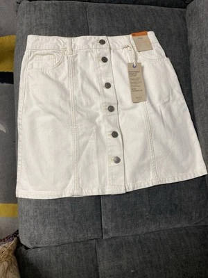 Marks And Spencer Cream Short Jeans Skirt. Bold Button Down Style - Image 1 of 4