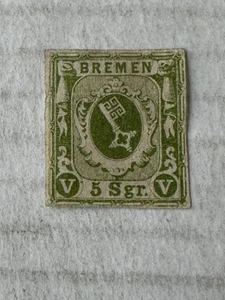 Bundesländer Bremen 5 SGR grüne Briefmarke 1850-60 - Bild 1 von 6