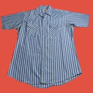Camisa Ely Cattleman Para Hombres Con Botones Mediana Perla A Presión Azul Metálico Rayas SS - Imagen 1 de 9