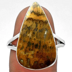 Natural Palm Root Fossil Agate 925 Sterling Silver Ring s.9 Jewelry R-1002 - Picture 1 of 5