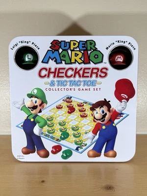 Super Mario Checkers & Tic-Tac-Toe Collector's Tin Game Luigi USAopoly New - Image 1 of 4