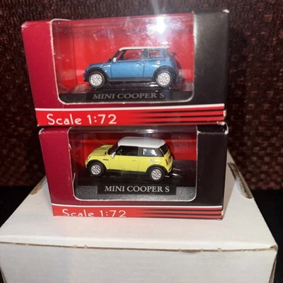 Lot of 2 Yay Ming 1:72 Scale Mini Coopers. Yellow One and A Blue One. New Sealed - Image 1 of 4