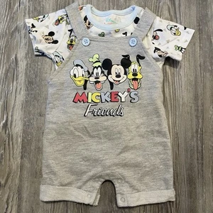 Disney Baby Mickey Mouse Overalls Gray Size 0-3 Months Mickey's Friends Applique - Picture 1 of 10