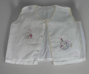Vintage 60s Retro White Embroidered Fish Baby Diaper Shirt Baby Vest - Picture 1 of 12