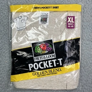 Camiseta Vintage Fruit of the Loom Bolsillo XL Avena Mezcla Dorada Años 90 - Imagen 1 de 4