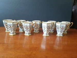 ANTIQUE AMERICAN BELLEEK LENOX GOLD HAND PAINTED DEMITASSE CUPS 3" SET OF 9 EUC - Picture 1 of 12