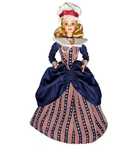 OOAK Fashion Doll wearing Mob Cap Colonial Patriotic Dress 4th of July Decor - Picture 1 of 12