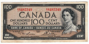 Bank of Canada 1954 $100 Hundred Dollars B/J Prefix VF Queen Elizabeth II