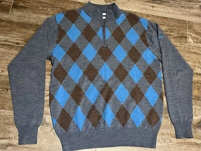 Peter Millar Sweater Men’s Large 100% Merino Wool Argyle Diamond Pattern 1/4 Zip - Image 1 of 4