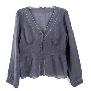 Johnny Was size S Blouse Blue-Grey Accent Waist Button Front Embroidered - Picture 1 of 8