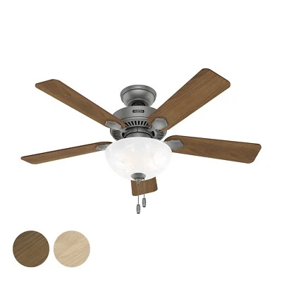 Ventilador de teto Hunter 44 em prata fosca tradicional com luz e corrente de puxar - Imagem 1 de 4