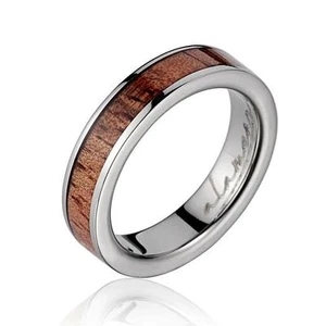 GENUINE INLAY HAWAIIAN KOA WOOD WEDDING BAND RING TITANIUM 4MM SIZE 3-14 - Picture 1 of 1