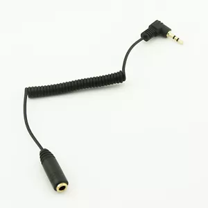 1x 2.5mm 3 Pole Right Angled Male to 3.5mm Female Audio Coiled Spiral Cable 60cm - Picture 1 of 5