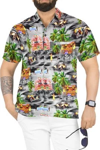 HAPPY BAY Men's Hawaiian Short Sleeve Button Down Shirts XXL Hawaii Party, Black - Picture 1 of 3
