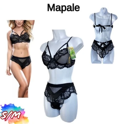 Nuevo sin etiquetas Conjunto de sujetador y braguita Mapale para mujer S/M de encaje 8553 negro Foto 1 de 4