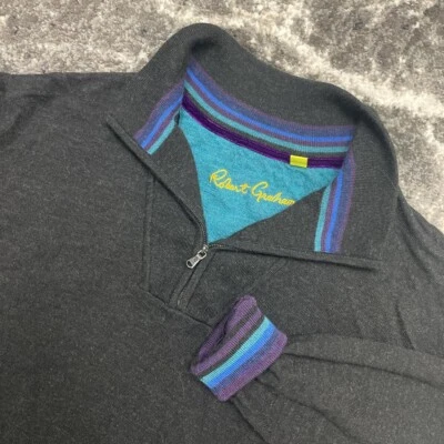 Robert Graham 1/4 Zip Sweater Mens 2XL Wool Black Long Sleeve Pullover Mock Neck - Image 1 of 4