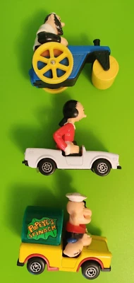 3 Matchbox CS-13,14,15 Popeye's Spinach Wagon. Bluto steam roller,Olive Oyl Car - Image 1 of 4