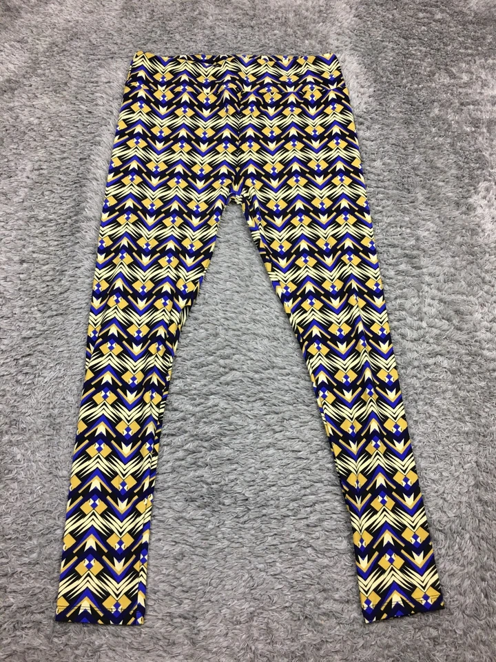 Leggings Lularoe altos y curvilíneos para mujer amarillo azul rosa diseño de flores a cuadros Foto 1 de 4