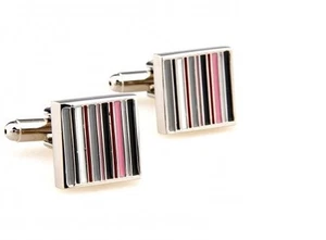 Frederick Thomas black grey and white striped square cufflinks FT2859 - Picture 1 of 1