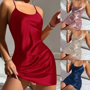 Women Sexy Satin Chemise Lingerie Sleepwear Nightdress Cami Slip Dress Nightwear - Picture 1 of 17
