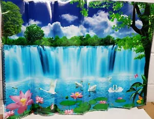 STOVE BACKSPLASH STICKER / WALL DECAL(35"x23") SWANS AT THE WATERFALLS & FLOWERS - Picture 1 of 12