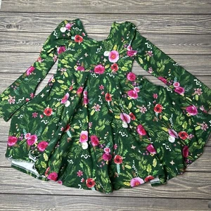 Minted Moose Girls Long Sleeve Green Floral A-Line Dress Size 5 - Picture 1 of 3
