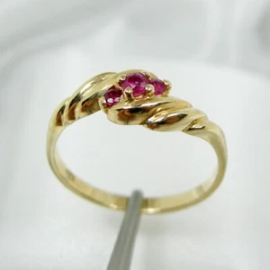 Natural Ruby Gemstone Three Stone Band Ring Genuine 375 9k Yellow Gold - RX571 - Picture 1 of 7