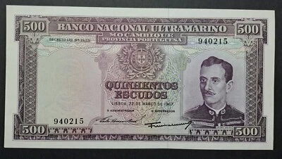 Portugal Mozambique 500 Escudos 1967 P.110a (NO OVERPRINT) ALMOST UNCIRCULATED - Image 1 of 4