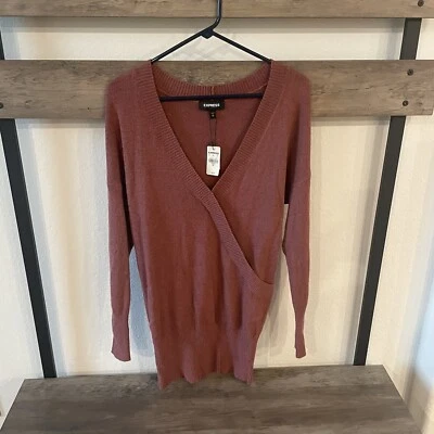 NUEVO CON ETIQUETAS $60 Express Rosa Imitación Envolvente Suéter Polvoriento Malva Bailarina Algodón/Viscosa XS Foto 1 de 4