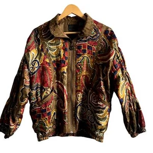 Chaqueta bomber para mujer Mureli vintage con estampado de seda con tachuelas talla pequeña - Imagen 1 de 6
