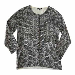 Suéter cárdigan para mujer Premise Studio grande blanco y negro con botones geométricos delanteros - Imagen 1 de 4