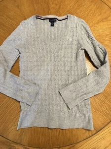 US Polo Assn Girl Cable Knit Sweater Pink Logo Size L 12/14 Gray Back to School - Picture 1 of 6
