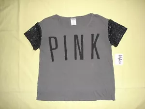 Neu ohne Etikett neu Victoria's Secret rosa grau Glitzer Pailletten T-Shirt Top XS selten süß - Bild 1 von 4