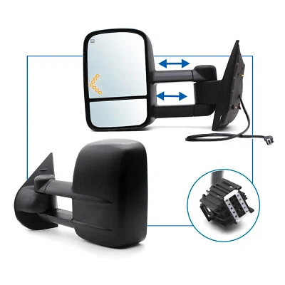 Par de espejos retrovisores de remolque para Silverado Sierra 1500 2500 2007-13 lámpara de flecha térmica eléctrica Foto 1 de 4