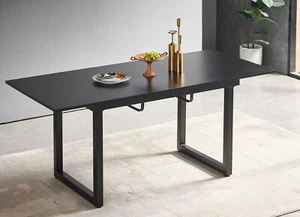 black color,Square Extendable Dining Table with metal leg,Modern Space Saving Ki - Picture 1 of 8