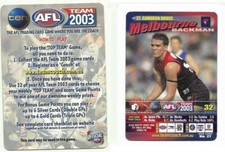 2003 AFL TEAMCOACH MELBOURNE CAMERON BRUCE how to play # 27 CARD 