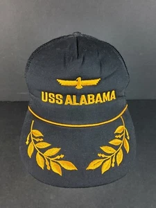 Vintage 90s USS Alabama US Navy Snapback Trucker Hat Cap Black Gold Military - Picture 1 of 9