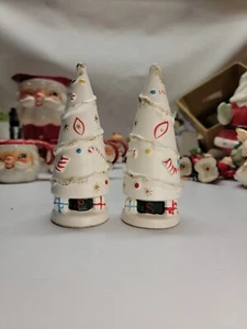 Vtg Napco Christmas Tree Salt & Pepper Shakers 1962 White MCM - Picture 1 of 4