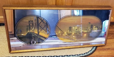 Vintage Large San Francisco Oakland Bay Bridge City Skyline Framed Mirror Clock Cover