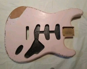 Aged Stratocaster Compatible Guitar Body. Shell Pink Over White. - Picture 1 of 8